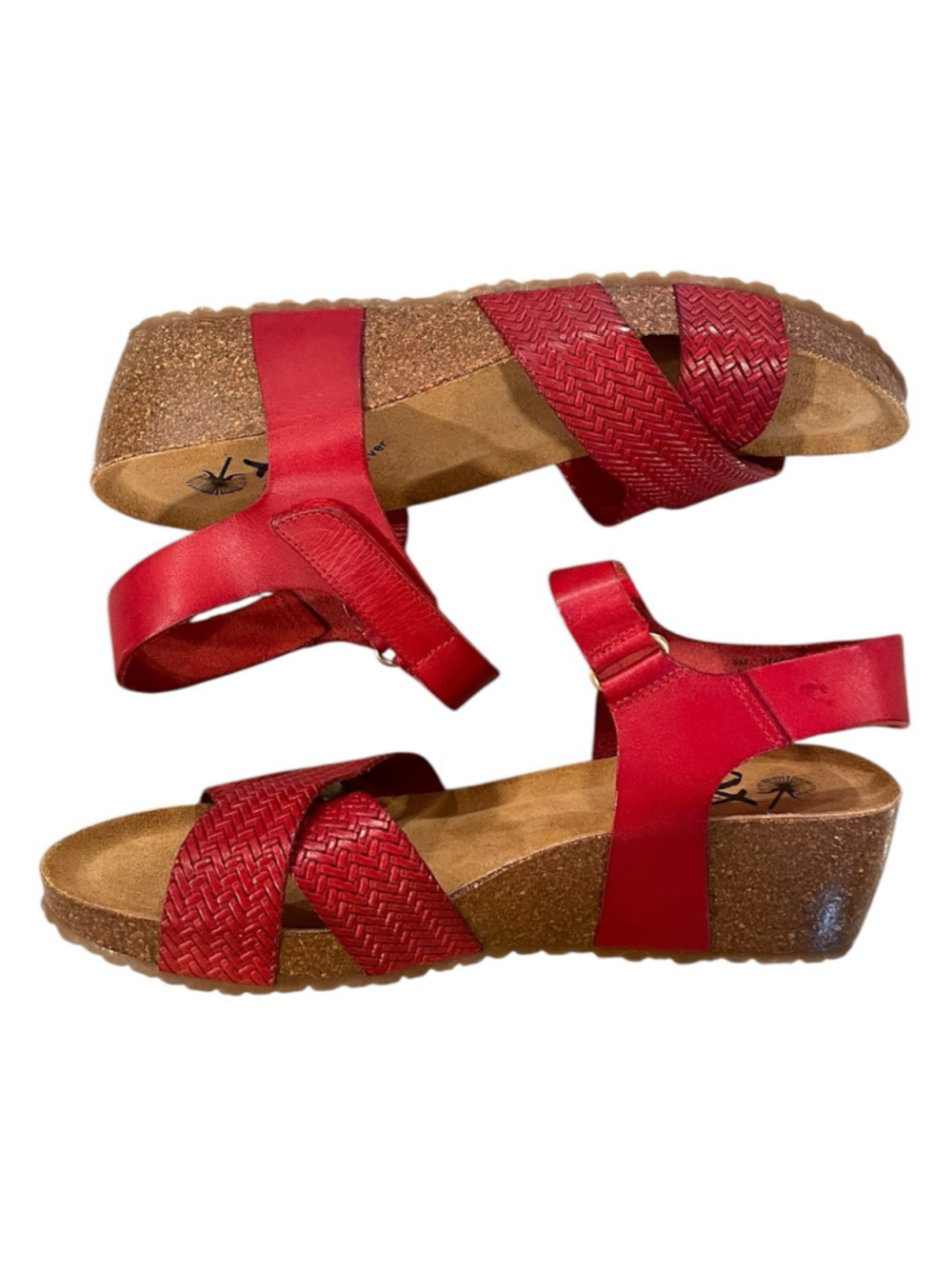 OTBT Womens Size 9M Harriett Woven Criss Cross Cork Wedge Sandal Leather Red - Picture 6 of 14